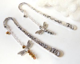 Dragonfly Bookmark, Metal Bookmark, Handmade Bookmarks, Beaded Bookmark, Books and Zines, Dragonfly Charm Bookmark, Office Gift Idea