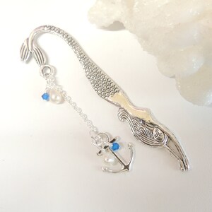Mermaid Bookmark with Freshwater Pearls, Metal Bookmark, Little Mermaid, Tibetan Silver Bookmark, Charm Bookmark, Stocking Stuffer. B292