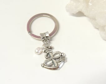 Anchor Pearl Keychain, Anchor Key Chain, Key Ring, Beach Party Favors, Key Chains, Unisex Gifts