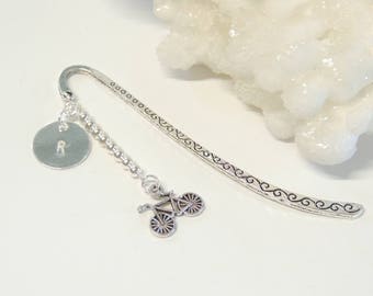 Bicycle Bookmark with Initial, Hand Stamped Bookmark, Customized Gift, Cyclists Gift, Charm Bookmark