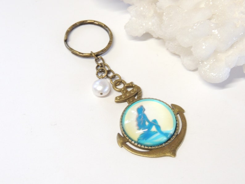 Large Keychain Keychain Lanyard Key Fob Mermaid Gift Large Chunky Keychain Mermaid Anchor Keyring with Freshwater Pearl Key Ring