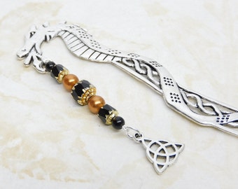 Silver Celtic Dragon Bookmark, Custom Beaded Bookmark, Office Gift, Teacher Gift, Gift for Him