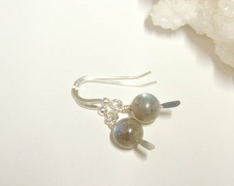 Labradorite Gemstone Dangle Earrings with Sterling Silver Earring Wires,  Gemstone Drop Earrings, Stone Earring, Labradorite Jewelry