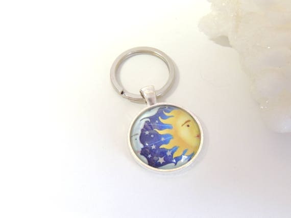Celestial Sun Moon Keychain Sun Key Chain Glass Dome | Etsy