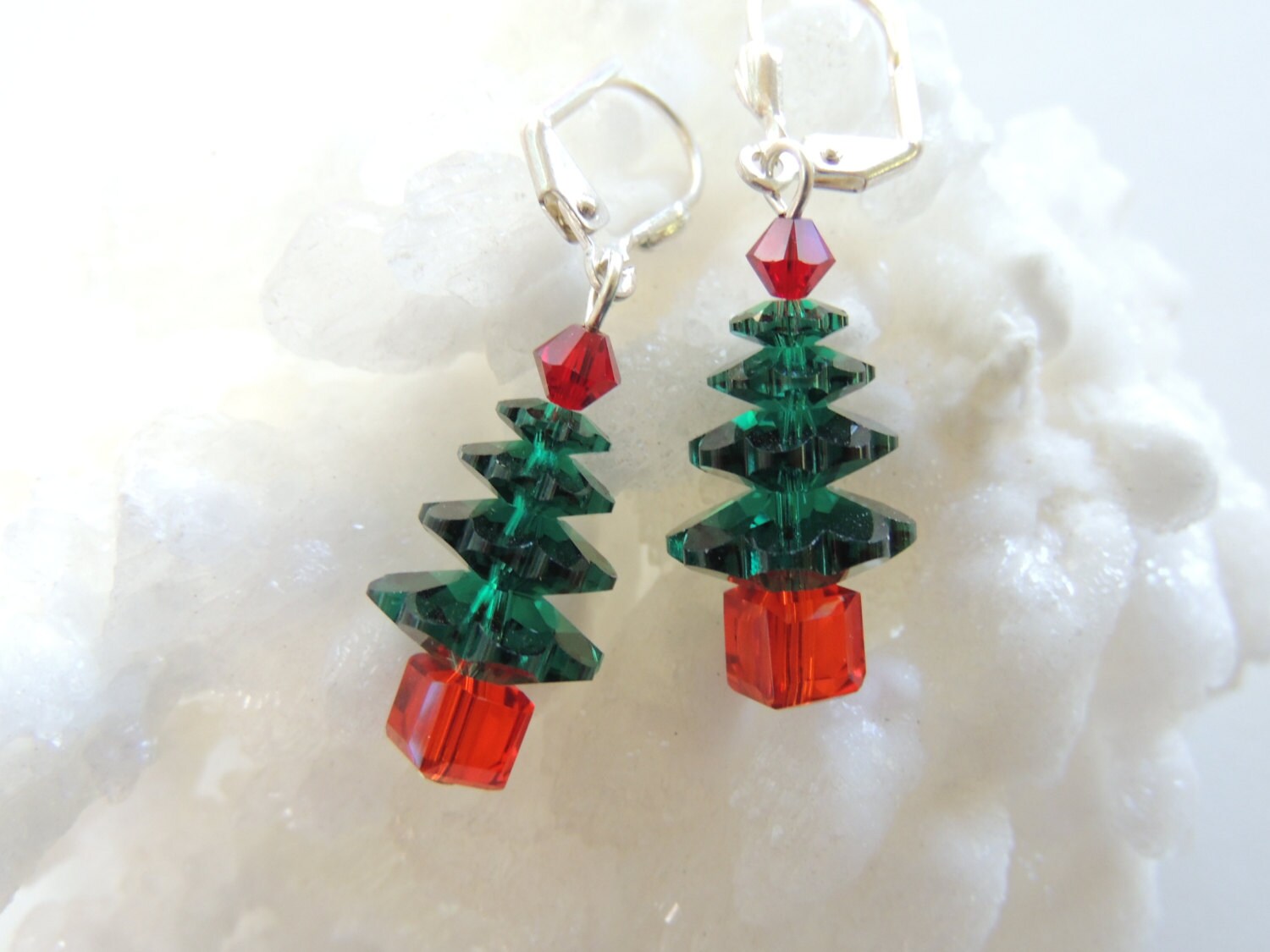 Swarovski Crystal Christmas Tree Earrings Holiday Earrings Etsy