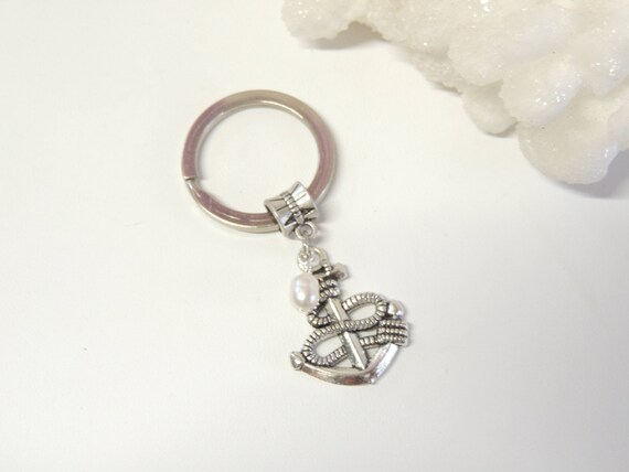 Large Keychain Keychain Lanyard Key Fob Mermaid Gift Large Chunky Keychain Mermaid Anchor Keyring with Freshwater Pearl Key Ring