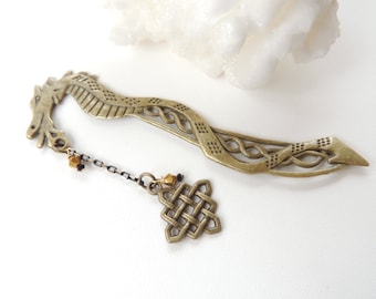 Antiqued Bronze Dragon Bookmark, Metal Bookmark, Books and Zines, Celtic Knot Bookmark, Fantasy Bookmark, Gift for Him. B128