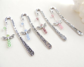 Dragonfly Bookmark, Metal Bookmark, Beaded Bookmark, Books and Zines, Dragonfly Charm Bookmark, Antique Silver Bookmark. B254