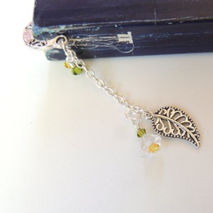 Leaf Bookmark with Small Glass Flower, Handmade Bookmarks, Metal Bookmark, Page Saver, Stocking Stuffer, Office Gift, Teacher Gift image 2