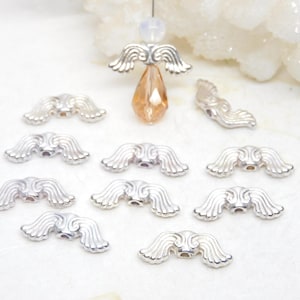 Angel Wing Spacer Bead 10pc Bright Silver Tone, DIY Jewelry Supplies, Fairy Wing Bead, Metal Beads, Spacer Bead