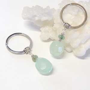 Seafoam Green Agate Keyring, Gift for Mom, Key Rings, Charm Keyring, Agate Keychain, Stone Keychain