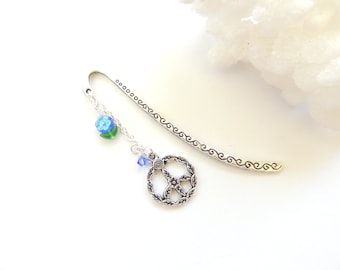 Peace Sign Flower Bookmark, Handmade Bookmarks, Flower Bookmark, Charm Bookmark, Beaded Bookmark, Woodland Hippie Floral. A289
