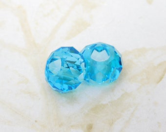 Aqua Blue Large Hole Glass Bead, Faceted Rondelle Bead, Euro Bead, 14mm Glass Bead, Jewelry Supply