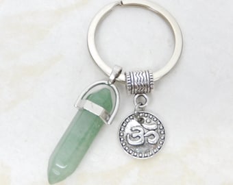 Crystal Point Key Chain with Charm, Crystal Charm Keyring, Crystal Point Pendant, Buddhist Keychain, Key Chains, Unisex Gifts,