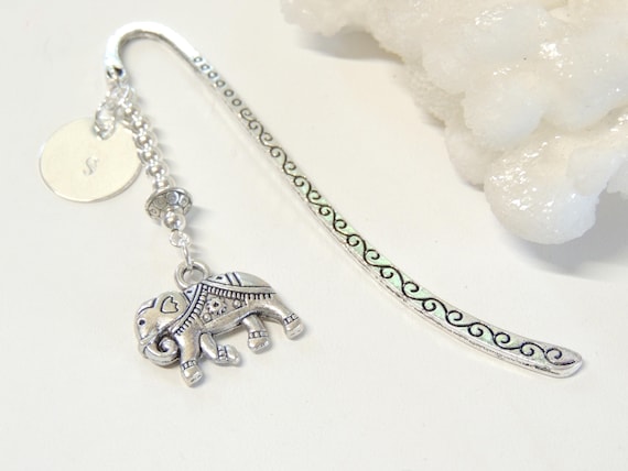 Elephant Bookmark with Initial, Hand Stamped Bookmark, Customized Gift, Handmade Bookmarks, Personalized Unisex Gifts
