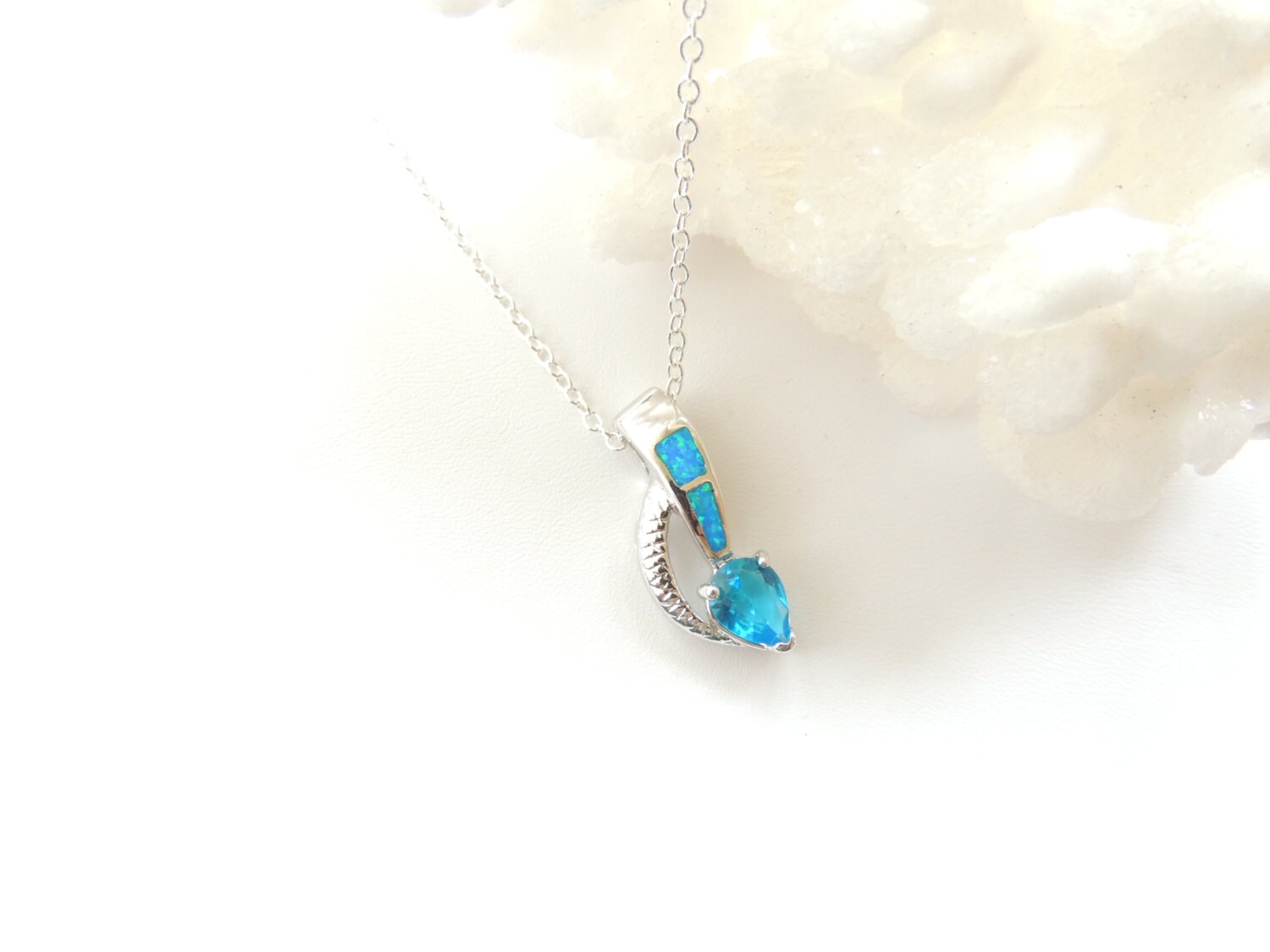 Opal Necklace With Blue Topaz Opal Pendant Gemstone Necklace