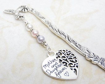Mother Daughter Bookmark, Mother's Day Gift, Beaded Bookmarks, Tibetan Silver Bookmarks