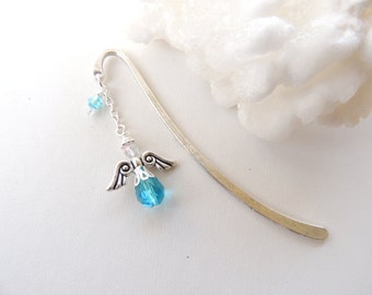 Angel Bookmark, Aqua Blue Guardian Angel Bookmark, Books ans Zines, Religious Bookmarks, Metal Beaded Bookmarks. B73