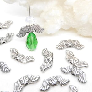 Angel Wing Spacer Bead 10pc Silver Tone, DIY Jewelry Supplies, Fairy Wing Bead, Metal Beads, Spacer Bead, Wing Bead