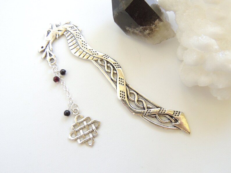 Silver Dragon Bookmark, Metal Bookmark, Books and Zines, Celtic Knot Bookmark, Fantasy Bookmark, Fantasy Dragon Wizards, Gift for Him. B284 image 1