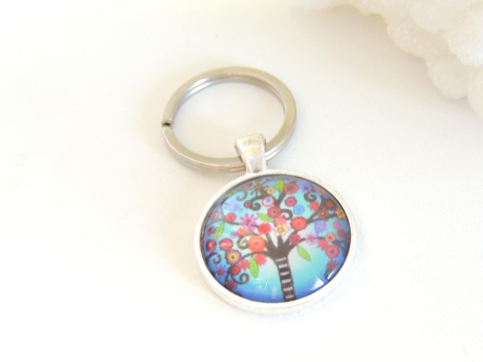 Tree Keyring Colorful Tree of Life Keychain, Tree of Life Key Ring, Glass Dome ...