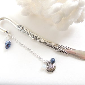 Mermaid Pearl and Shell Bookmark, Sealife Bookmark, Little Mermaid, Metal Bookmark, Beaded Bookmark, Gift Idea, Charm Bookmark. B150