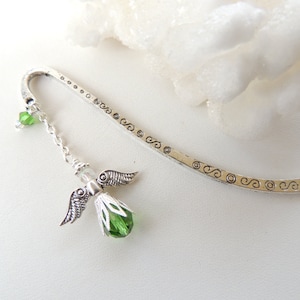 Angel Bookmark, Green Guardian Angel Bookmark, Books ans Zines, Religious Bookmarks, Metal Beaded Bookmarks. B58