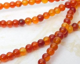 Carnelian Agate Beads 4mm 15" Strand, Round Gemstone Beads, DIY Jewelry Making Supplies, Natural Gemstone Bead