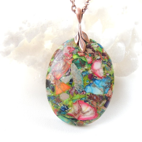 Colorful Sea Sediment Jasper Necklace, Stone Necklace, Sea Sediment Jasper Necklace, Jasper, Colorful Jewelry. B126