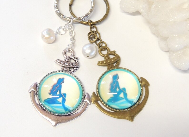 Large Keychain Keychain Lanyard Key Fob Mermaid Gift Large Chunky Keychain Mermaid Anchor Keyring with Freshwater Pearl Key Ring