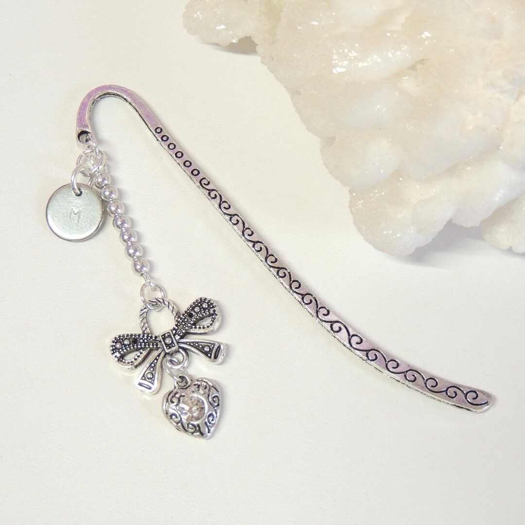 Heart Bookmark With Initial Charm, Hand Stamped Bookmark, Customized