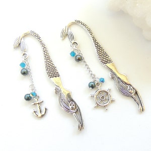 Mermaid Bookmark with Anchor or Ship Wheel Charm, Charm Bookmark, Little Mermaid, Metal Bookmark, Unique Handmade Bookmark. B286