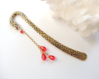 Gold Dragon Bookmark, Metal Bookmark, Books and Zines, Dragon Bookmark, Fantasy Bookmark, Gift for Him, Fantasy Goth Lover Gift.  B271