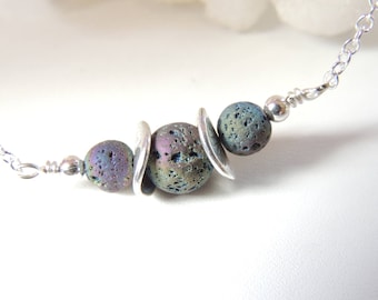 Rainbow Lava Stone Essential Oil Diffuser Necklace, Aromatherapy Jewelry, Diffuser Necklace, Minimalist Necklace, Layering Necklace