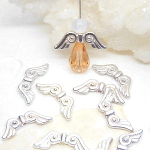 Angel Wing Spacer Bead 10pc Bright Silver Tone, DIY Jewelry Supplies, Fairy Wing Bead, Metal Beads, Spacer Bead