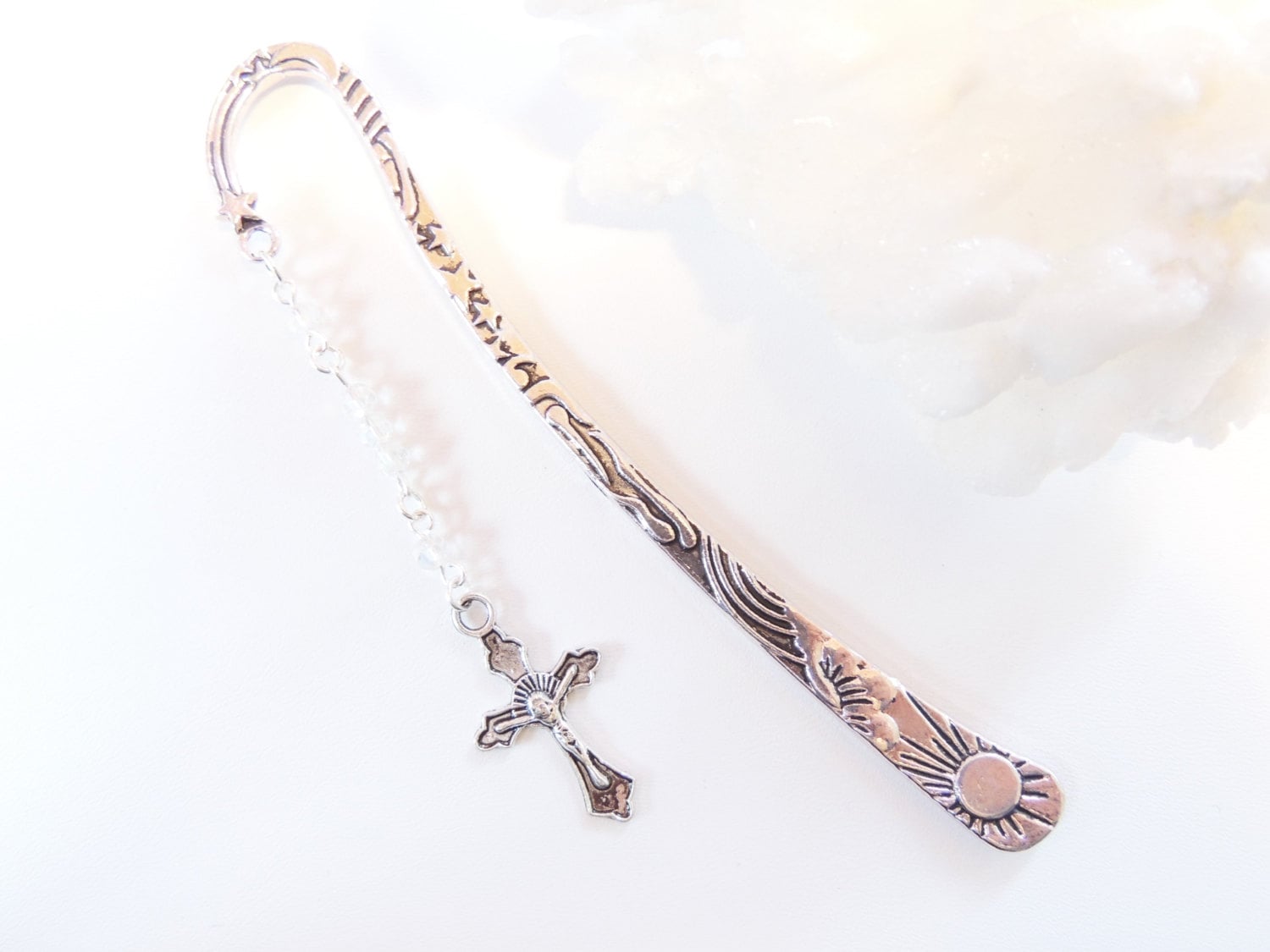Rosary Cross Bookmark, Religious Bookmark, Beaded Bookmark, Metal Bookmark, Books and Zines, Gift Idea. B341