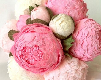 Wedding peony bouquet in any color - paper flowers.