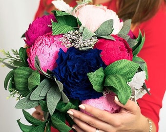 Peony Bride Bouquet - bride, bridesmaid, corsage, paper flowers from crepe.
