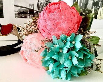 Wedding bouquet,bridal bouquet,bridesmaids,paper flowers bouquets,bouquet paper flower, paper flower peony,peony bouquet.