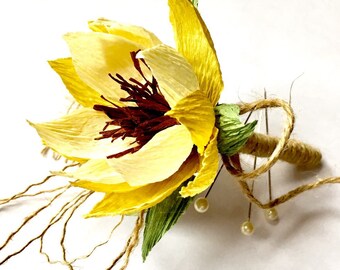 Wedding Boutonniere,bridal boutonniere, paper flower,corsage,bridal paper flower,buttonhole, the flower of sunflower