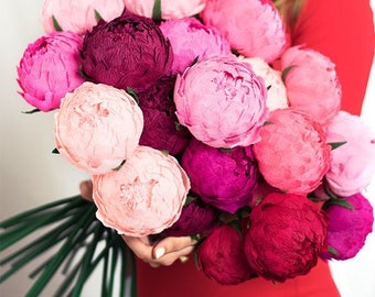 Peony crepe paper flowers, Custom set peonies, peony pink, red, peonies of many colors.