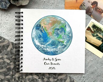 Globo terráqueo personalizado A5/A4/A3/Cuadrado, álbum de recortes, álbum de fotos, diario de viaje, libro de recuerdos