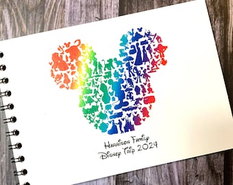 Personalised Rainbow Disney Character Autograph Book, Disney Land, World, Cruise, A5