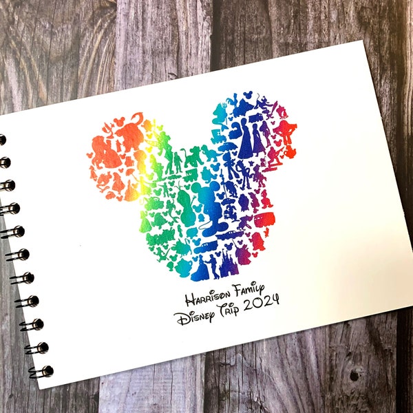 Personalised Rainbow Disney Character Autograph Book, Disney Land, World, Cruise, A5