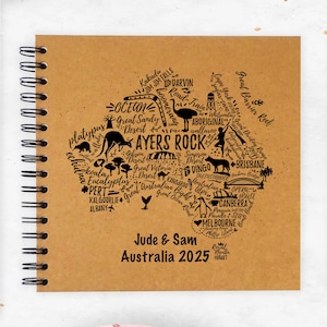 Diario di viaggio personalizzato A5/A4/A3 WORD ART Australia Mappa Scrapbook, album fotografico, regalo