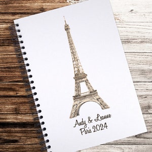 A4 Portrait Personalised Eiffel Tower Paris Scrapbook Photo Album, Memories Keepsake, White/Kraft/Black Card Pages, Notebook, Wire Binding