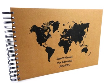 Personalised A5/A4/A3 World Map Scrapbook Travel Journal, Photo Album, Gift