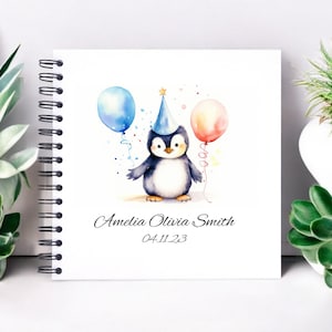 Gepersonaliseerde nieuwe babypinguïn A3/A4/A5/Vierkant plakboek, fotoalbum, gastenboek, herinneringsboek