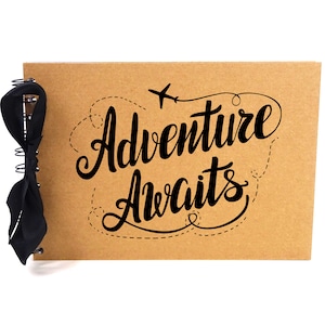 Ribbon, Adventure Awaits, Travel, Photo Album, Scrapbook, Blank White Pages, A5