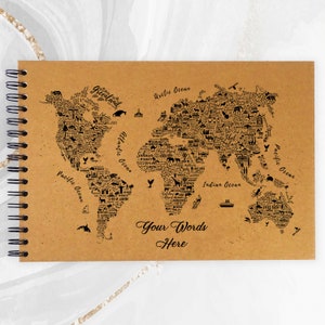 Carnet de voyage personnalisé A5/A4/A3 WORD ART, carte du monde, album photo, cadeau